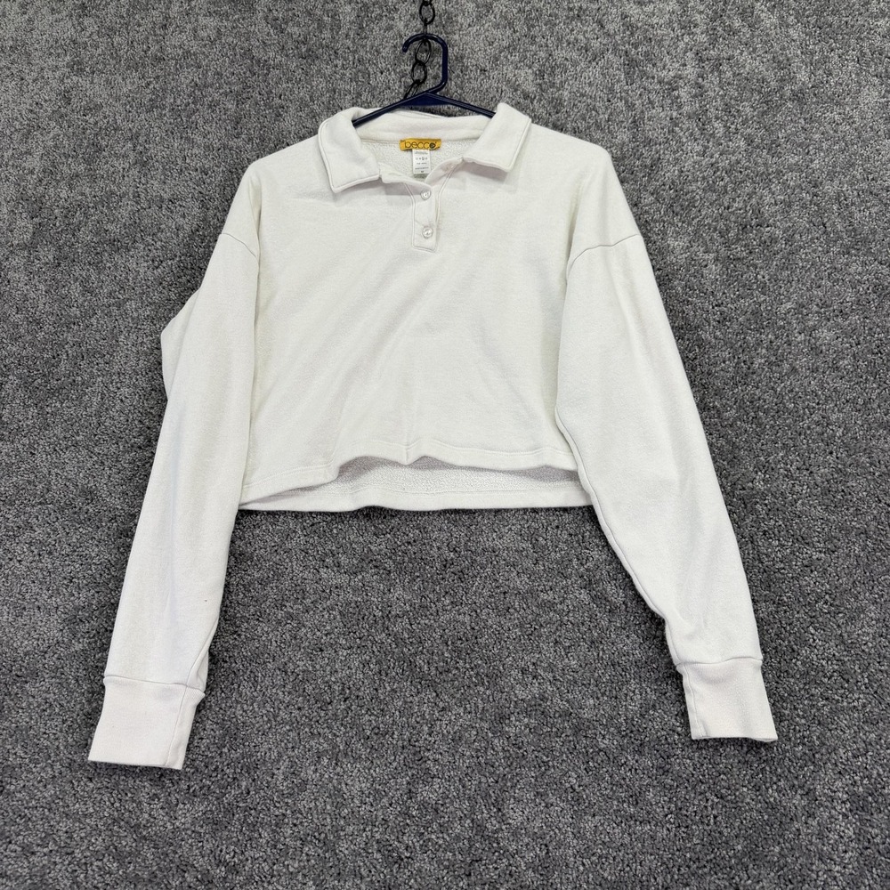 Becco Shirt Womens Medium White Cropped Terry Long Sleeve Polo Casual Top